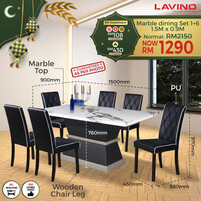 1.5M Marble Dining Table Set S-9-T-2+C9505